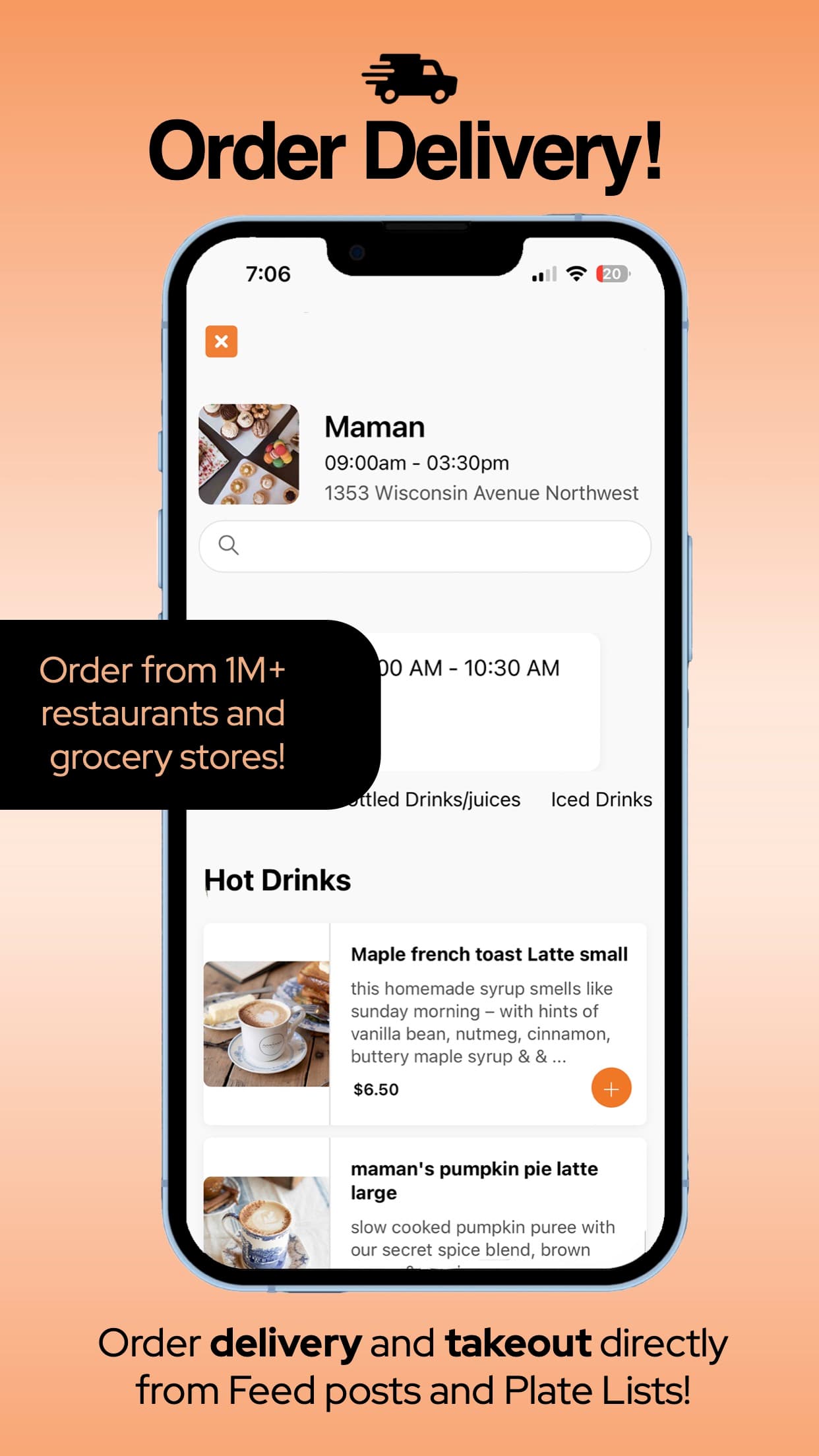Order delivery and takeout directly from Feed posts and Plate Lists